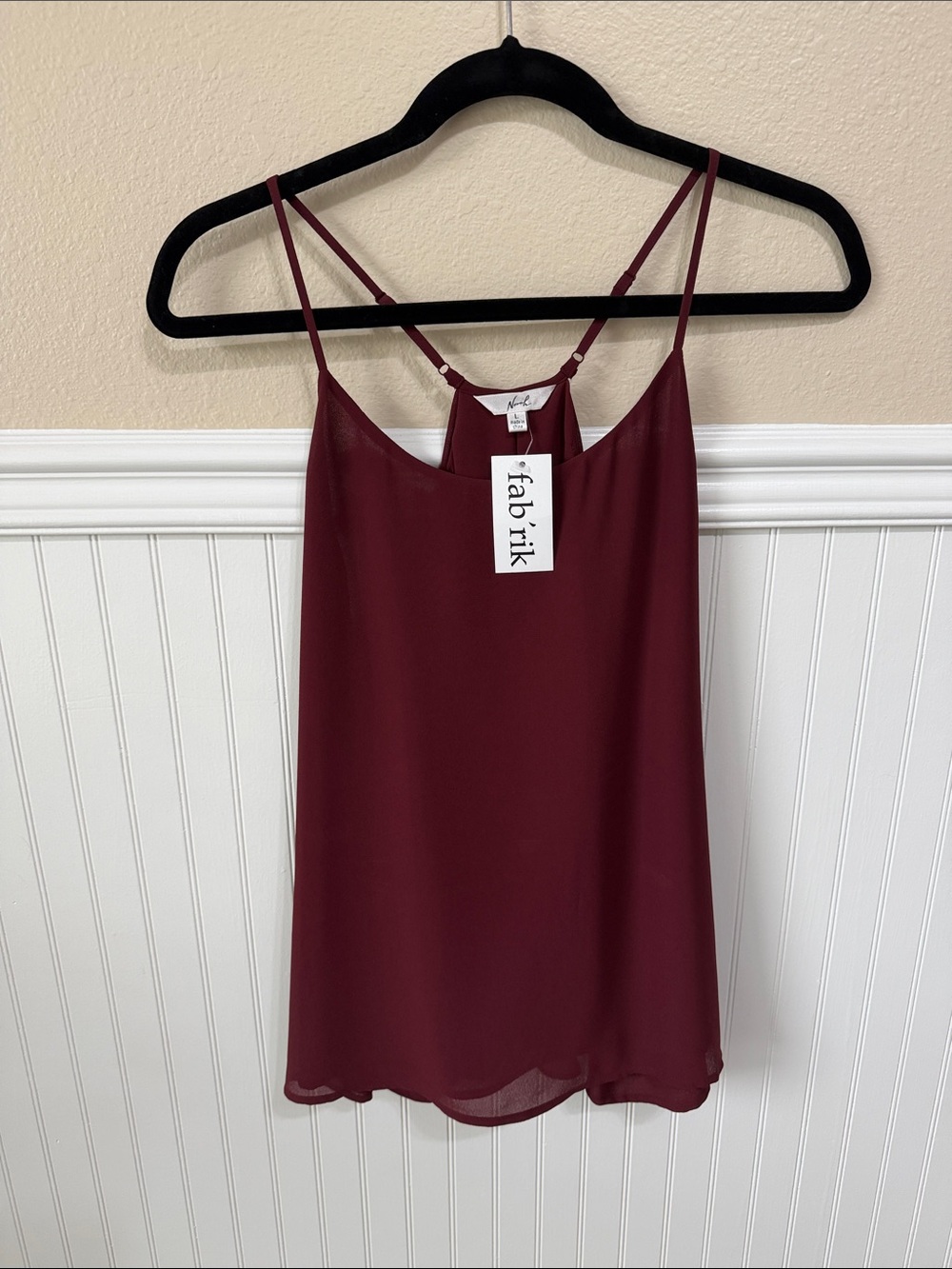NWT fab'rik Burgundy Spaghetti Strap Cami blouse top women’s size Large